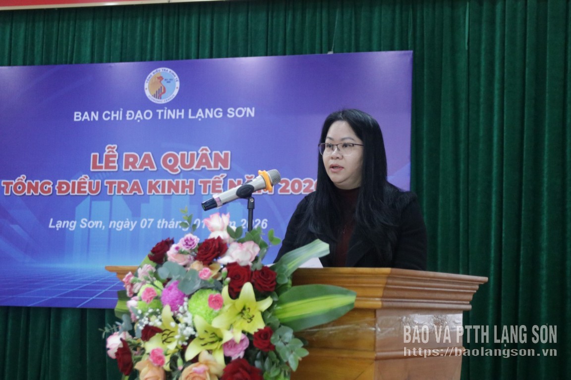 Lãnh đạo Thống kê tỉnh phát biểu tại buổi lễ